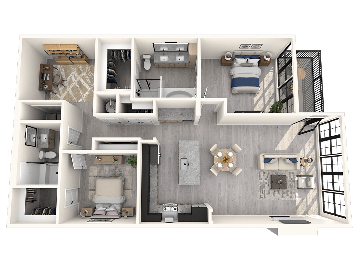 Floor plan for 2 beds, 2 baths, 1544 sqft